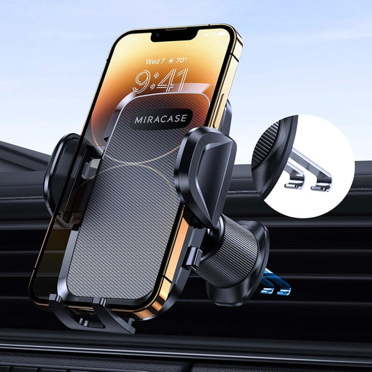 Phone Holders for Your Car with Upgraded Double Metal Hook Clip, Air Vent Cell Phone Car Mount, Universal Automobile Cradle Fit for Iphone Android and All Smartphones, Light Black